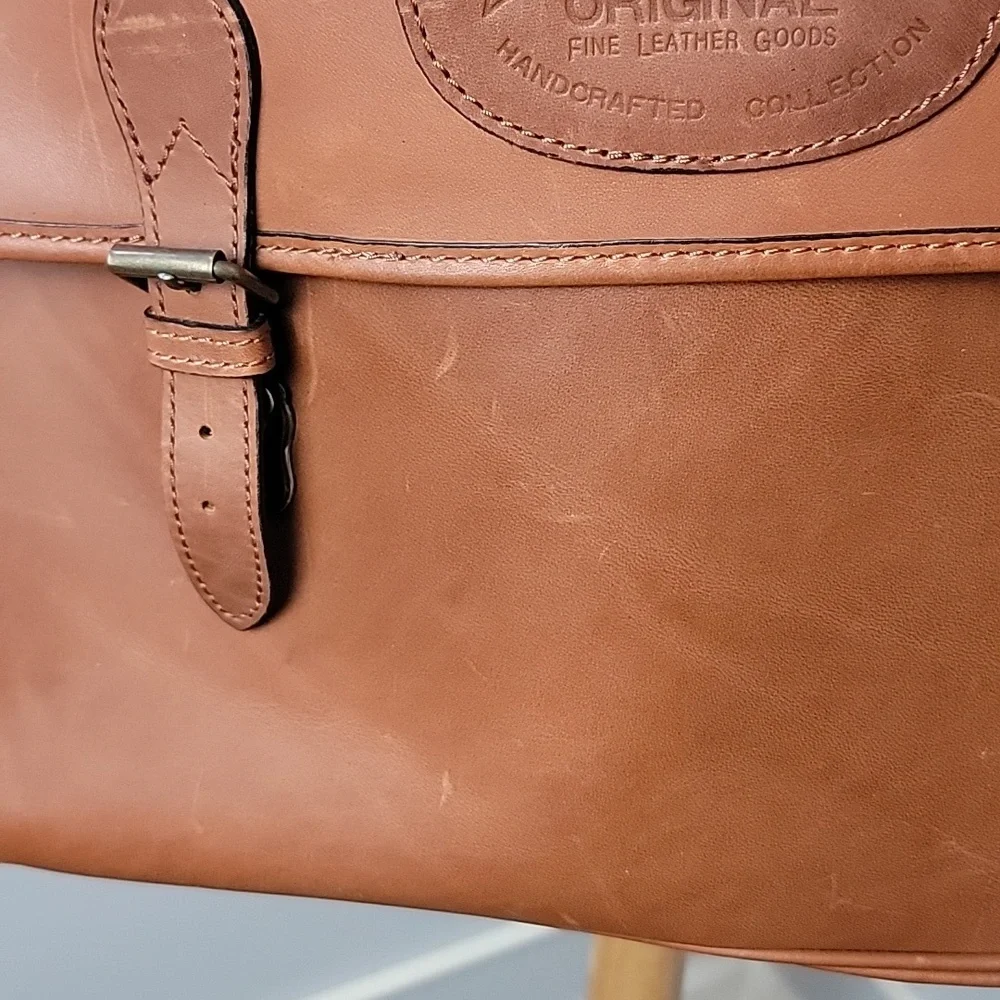 H.H. BROWN Tan‎ Leather Laptop Attaché Work Messenger Crossbody Shoulder Bag VTG